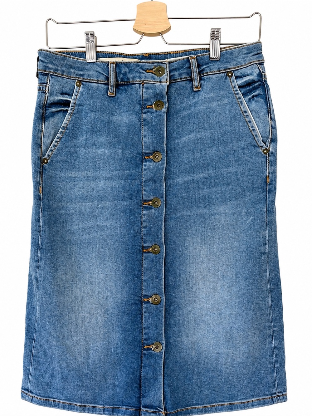 Pilcro & The Letterpress Anthropologie Denim Button Front Midi Skirt Size 2